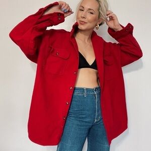 VINTAGE | Heavy Weight Chamois Flannel Solid Oversized Slouchy Button Down Top